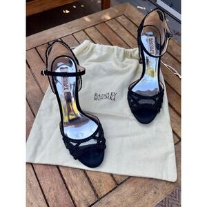 BADGLEY MISCHKA Black Mesh and Rhinestone Stilettos, w/ Dustbag! Size 9